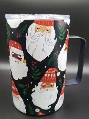 Clementine Faces Of Santa Holiday Stainless Lidded Travel Mug